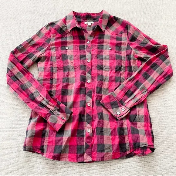 Caslon Pink + Grey Plaid Cotton Button Up Shirt - Size small - Picture 2 of 9
